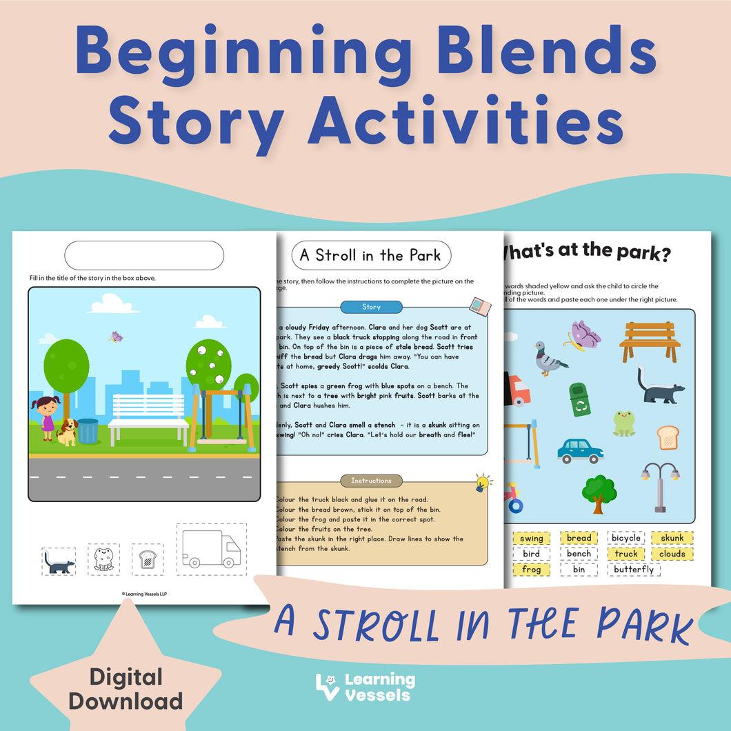 Beginning Consonant Blends Story Activities - A Stroll in the Park