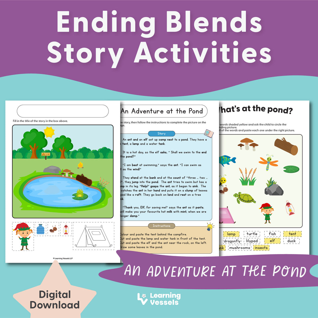 Ending Consonant Blends Story Activities - An Adventure at the Pond
