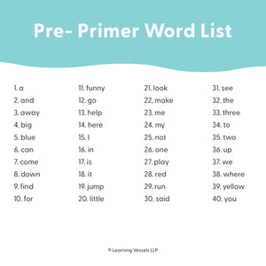 Dolch – Pre-Primer Sight Words, 40 words
